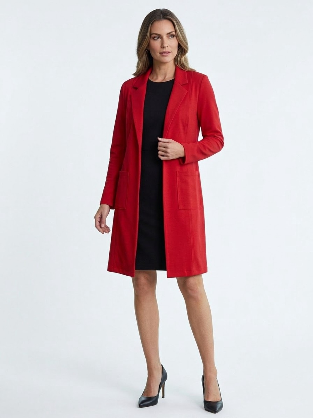 Dear Scarlett Red Long Open-Front Blazer Jacket Size Small